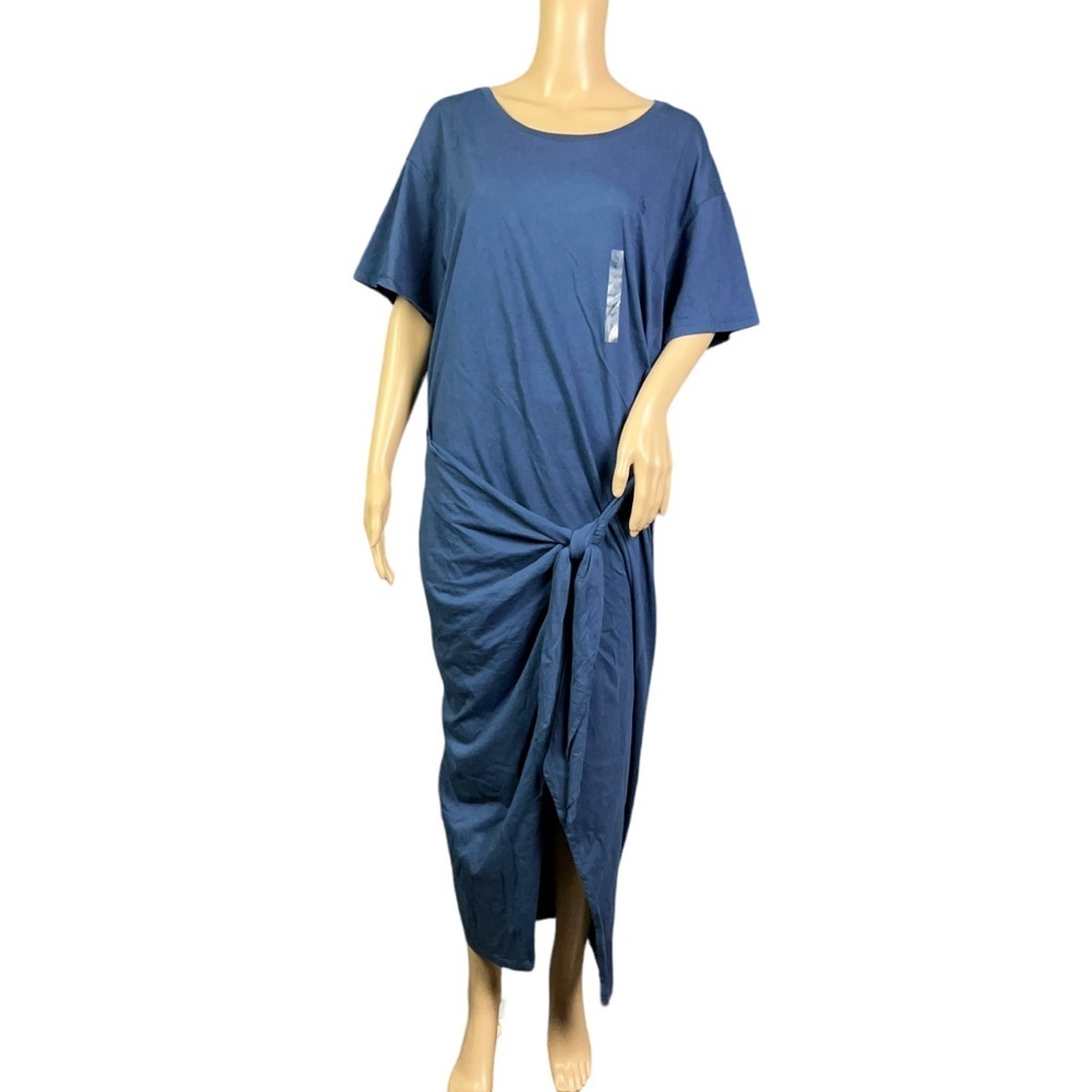 Polo Ralph Lauren Womens Wrap T-Shirt Dress Navy Blue Tie Up Cotton Size XL - Picture 5 of 11
